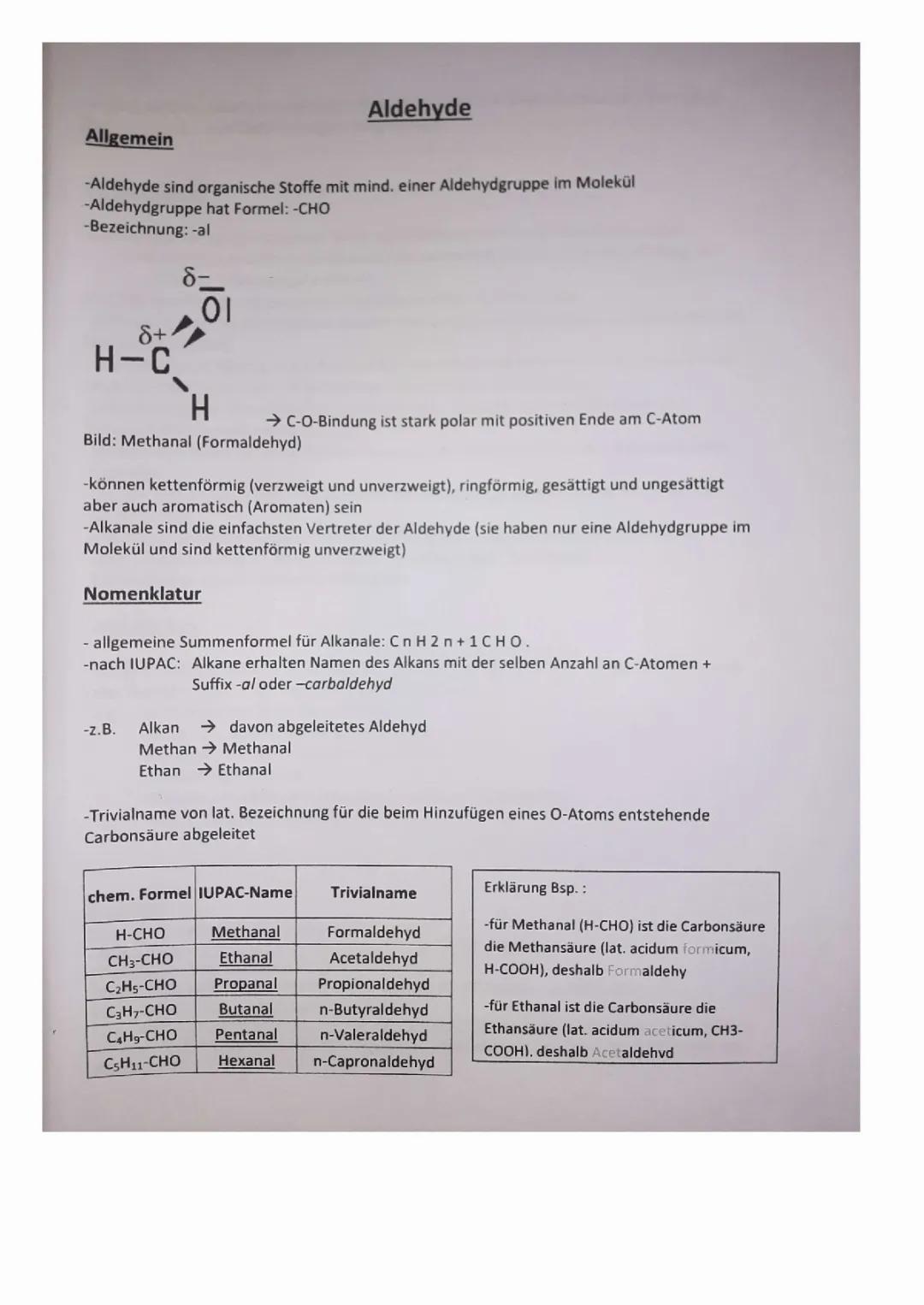 Was sind Aldehyde? Eigenschaften, Struktur und Verwendung