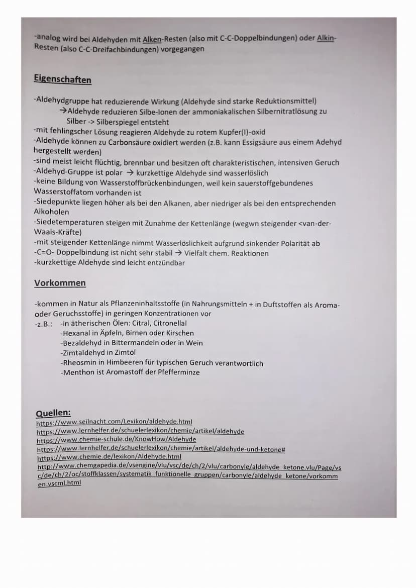 Allgemein
-Aldehyde sind organische Stoffe mit mind. einer Aldehydgruppe im Molekül
-Aldehydgruppe hat Formel: -CHO
-Bezeichnung: -al
8+
H-C