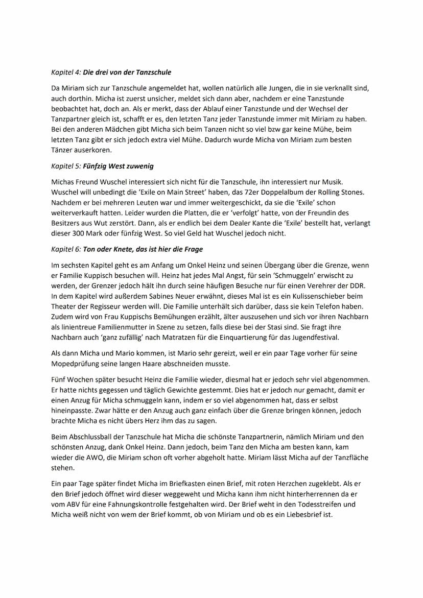 Hausaufgabe
Am kürzeren Ende der Sonnenallee - Thomas Brussig
Kapitel 1: Churchills kalter Stumpen
Im ersten Kapitel geht es um den jugendli