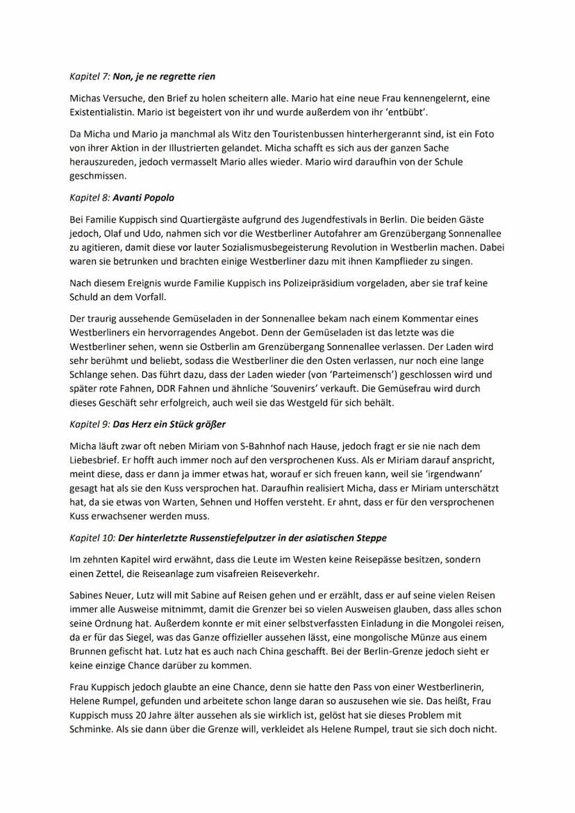 Hausaufgabe
Am kürzeren Ende der Sonnenallee - Thomas Brussig
Kapitel 1: Churchills kalter Stumpen
Im ersten Kapitel geht es um den jugendli