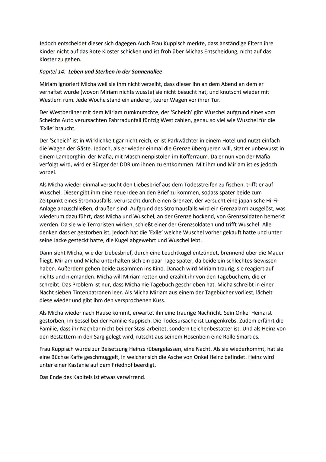 Hausaufgabe
Am kürzeren Ende der Sonnenallee - Thomas Brussig
Kapitel 1: Churchills kalter Stumpen
Im ersten Kapitel geht es um den jugendli