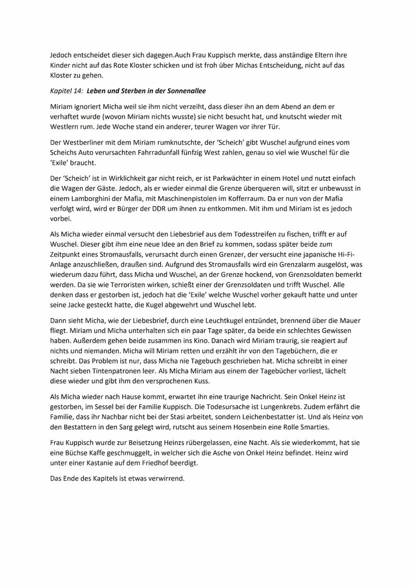 Hausaufgabe
Am kürzeren Ende der Sonnenallee - Thomas Brussig
Kapitel 1: Churchills kalter Stumpen
Im ersten Kapitel geht es um den jugendli
