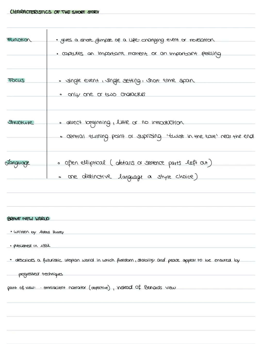 CHARACTERISTICS OF THE NOVEL
Function
Focus
Structure
Language and Style
BRAVE NEW WORLD
tells a fictional story which transports the reader