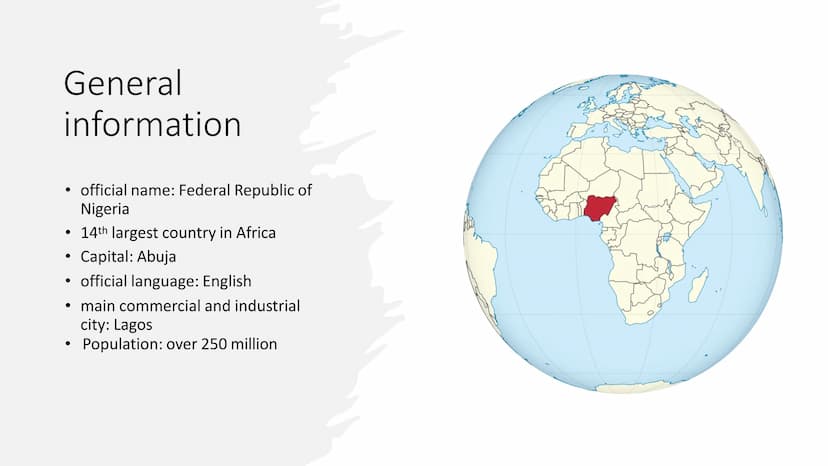 Nigerial Table of Content
• General Information
History
Colonialism
Problems:
► Disparities
Social Problems
➤ Oil
➤ Religion/ multiculturali