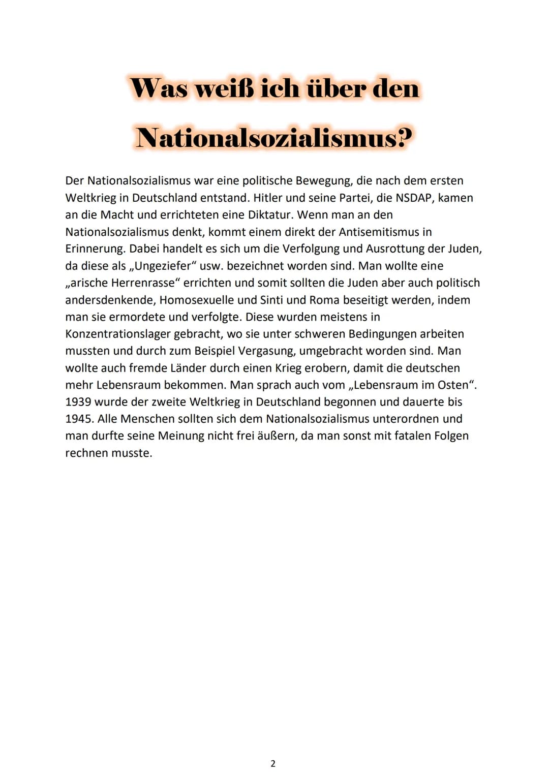 Nationalsozialismus im
Portfolio Inhaltsverzeichnis
Was weiß ich über den Nationalsozialismus?.
Station 1: Errichtung der Diktatur 1933/34.
