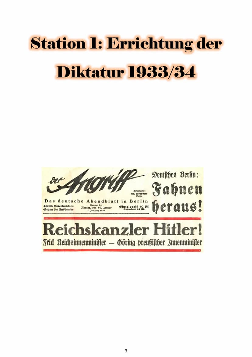 Nationalsozialismus im
Portfolio Inhaltsverzeichnis
Was weiß ich über den Nationalsozialismus?.
Station 1: Errichtung der Diktatur 1933/34.
