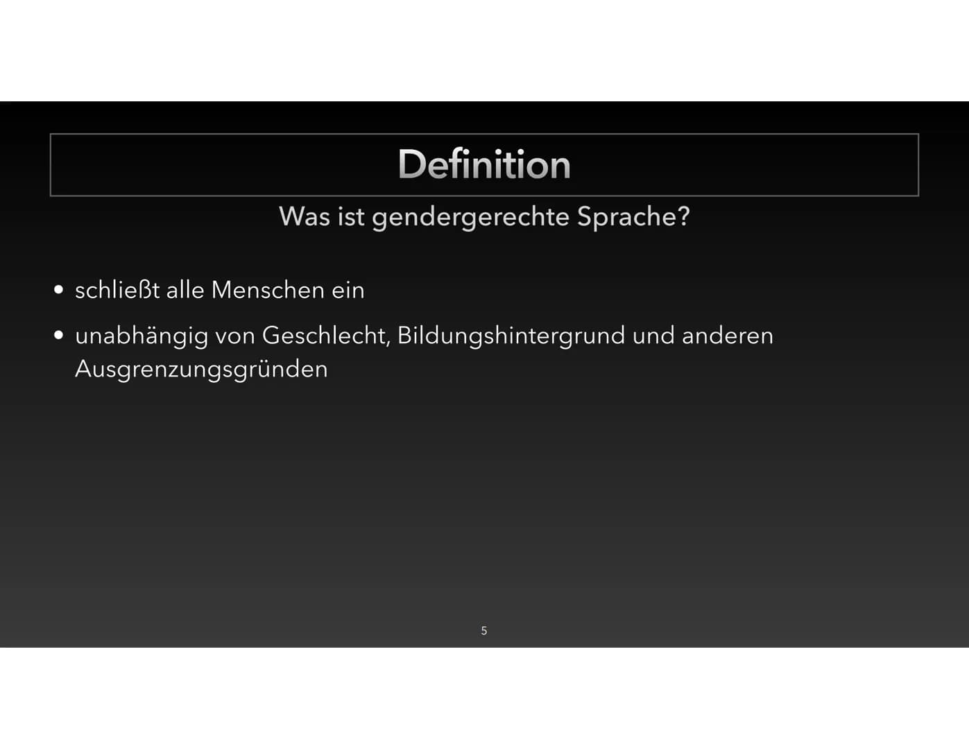 Gendersprache
Sprachinnovation oder Sprachverfall?
Emily, Maryam, Veronika und Mylene Inhaltsverzeichnis Inhaltsverzeichnis
• Definition
• B