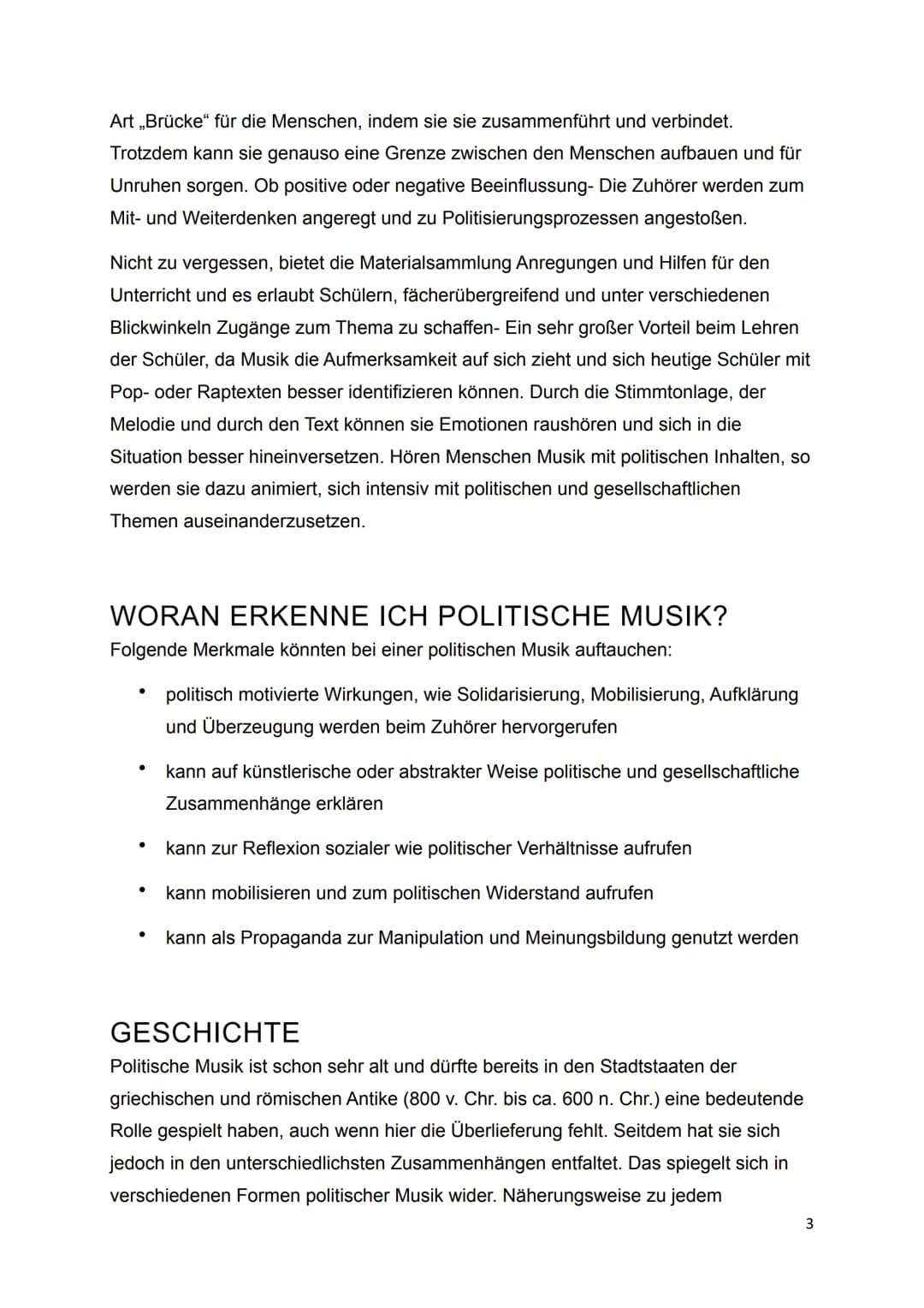 H
MODERNE MUSIK MIT POLITISCHEN
INHALTEN
Musik-GFS INHALTSVERZEICHNIS
Inhaltsverzeichnis.
Einleitung..
Definition
Funktion und Wirkung.
Wora