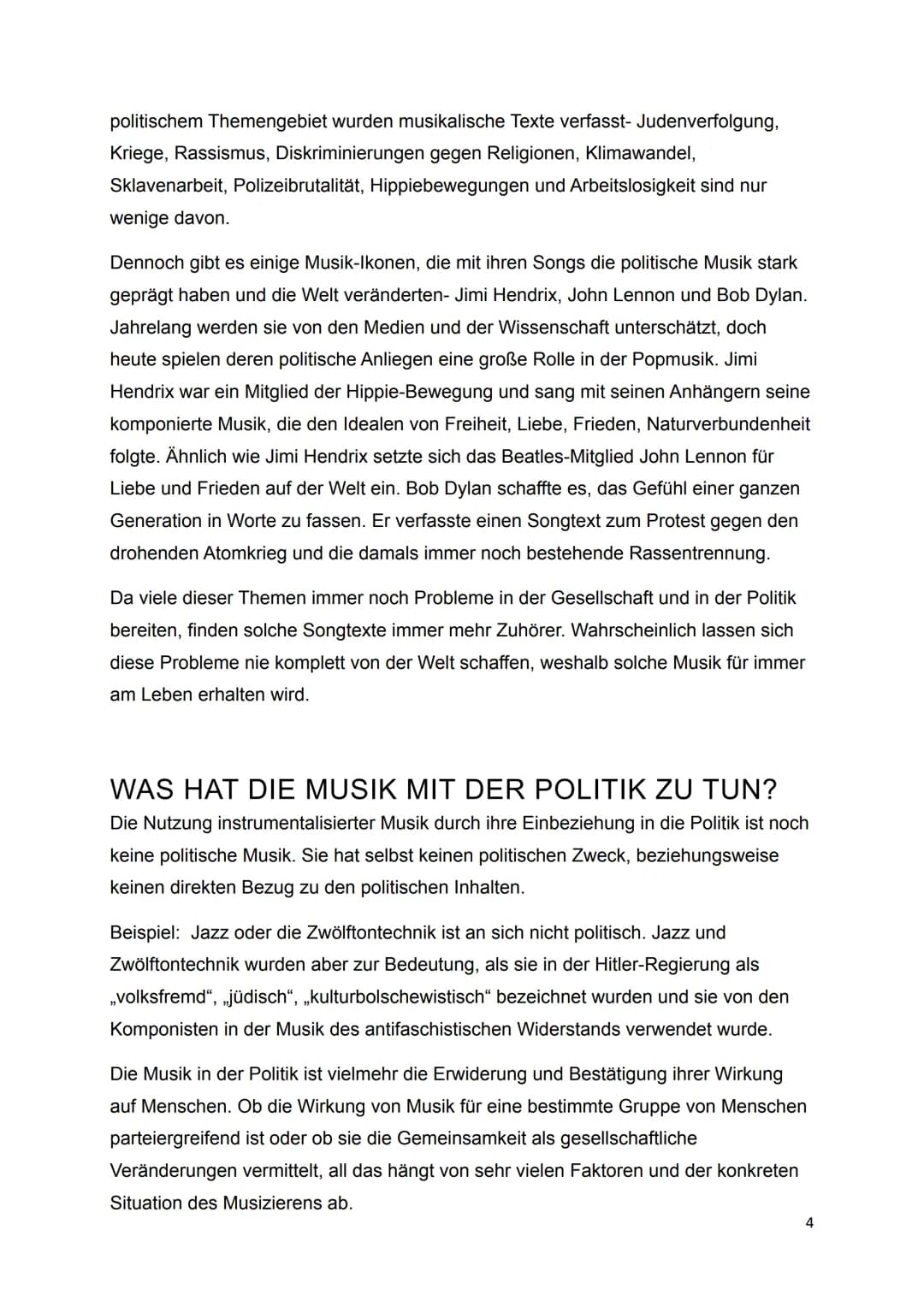 H
MODERNE MUSIK MIT POLITISCHEN
INHALTEN
Musik-GFS INHALTSVERZEICHNIS
Inhaltsverzeichnis.
Einleitung..
Definition
Funktion und Wirkung.
Wora