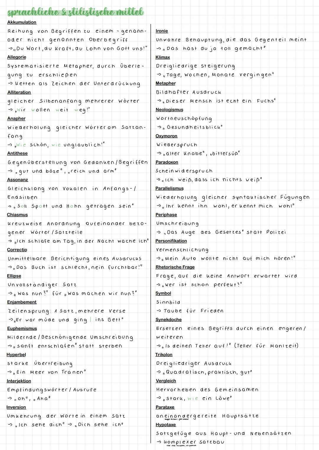sprachliche & stilistische mittel
Akkumulation
Reihung von Begriffen 20 einem - genann-
oder nicht genannten Oberbegriff
→ Du Wort, du kraft