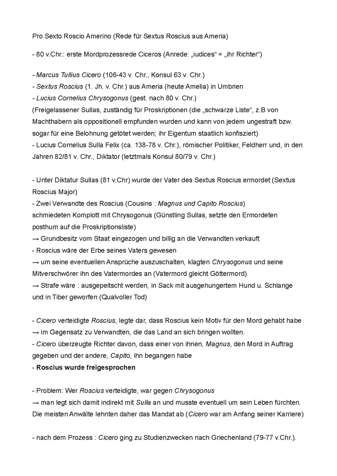 Cicero: Pro Sexto Roscio Übersetzung und Zusammenfassung für Kinder