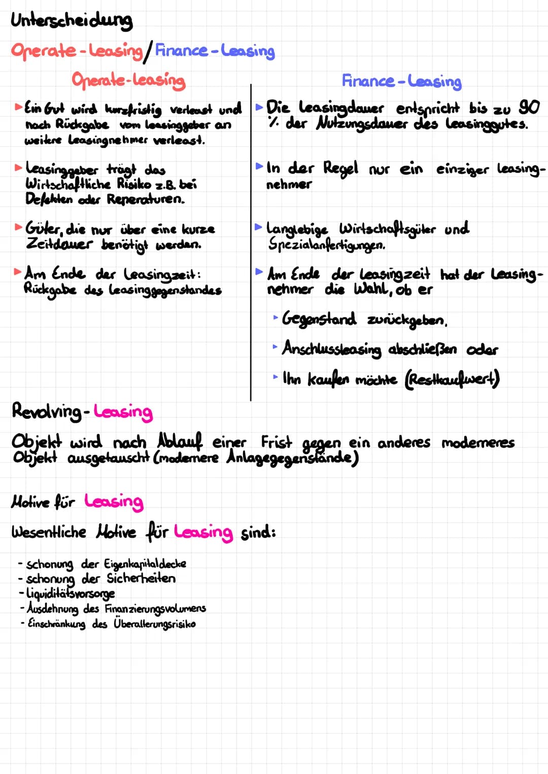 Leasing
Definition
Leasing ist die Überlassung von Investitions-oder Konsumgütern gegen
Zahlung eines Mietzinses, der leasingrate
Der Leasin