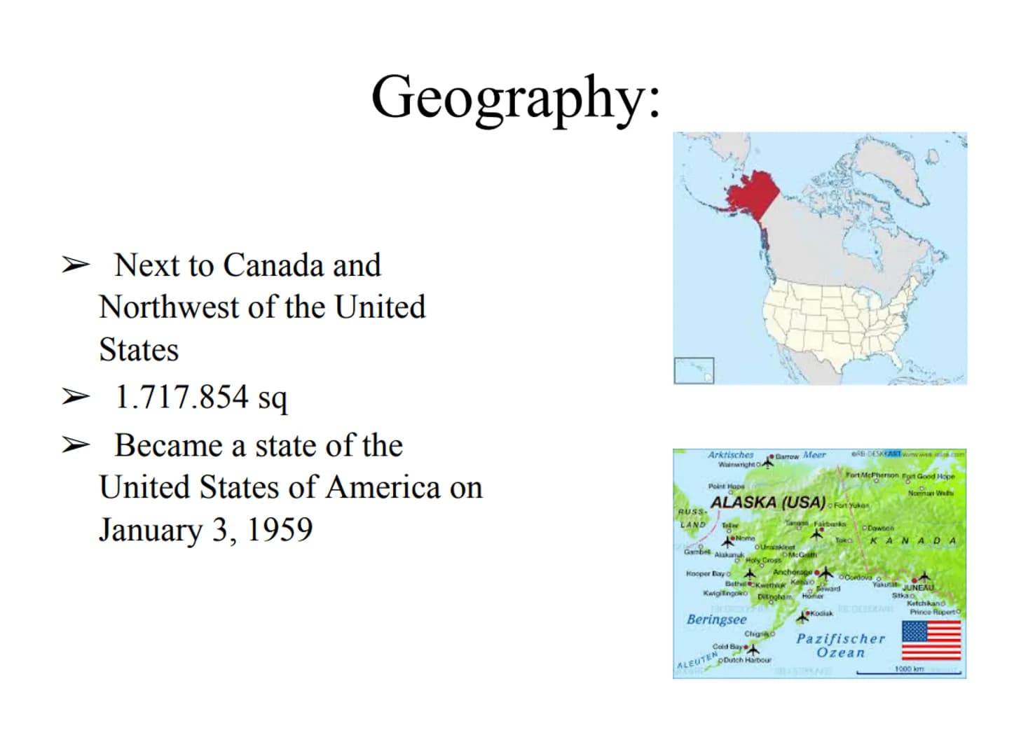ALASKA Tabel of content:
General information:
➤ Geography
Flag
Climate
State symbols
➤ Industry and fishing
➤ Government
➤ Fairbanks
Ice Art