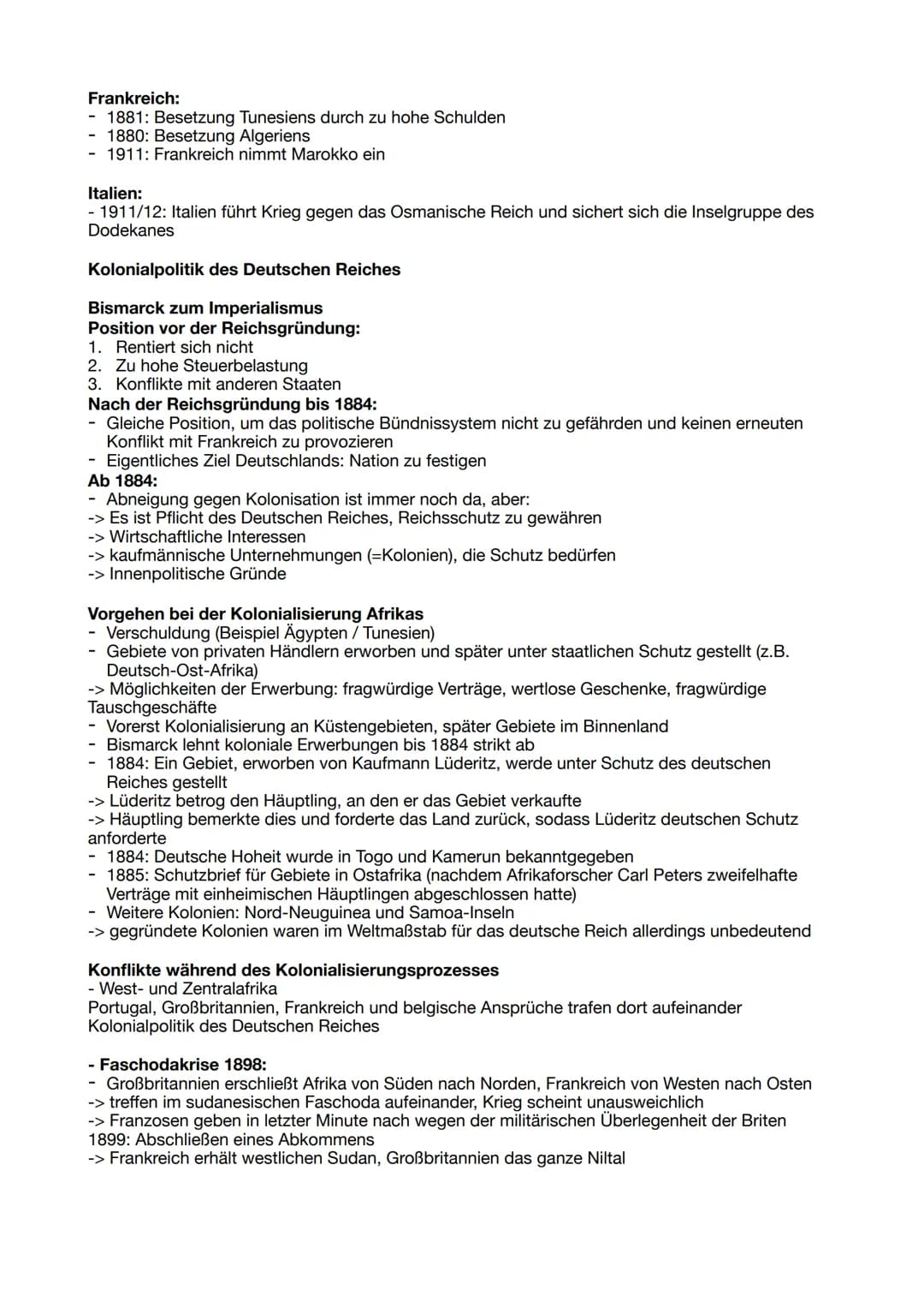 Geschichte Merkzettel
Allgemeines
Hochimperialismus von 1880 - 1914 = Zeitraum der europäischen Expansion und Wettlauf der
europäischen Groß
