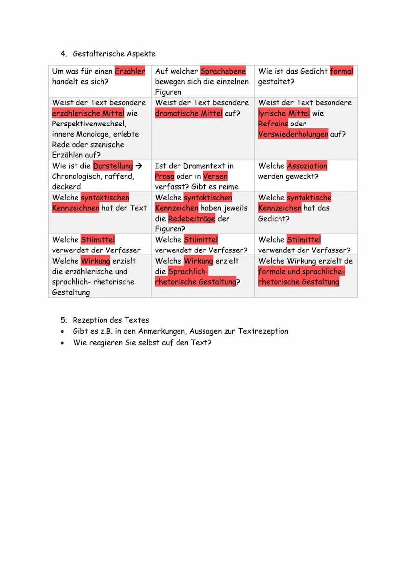 Analyse von literarischen Texten
Hilfreiche Fragen für die Erschließung literarischer Texte
1. Aus welcher Epoche stammt der Text? Um welche