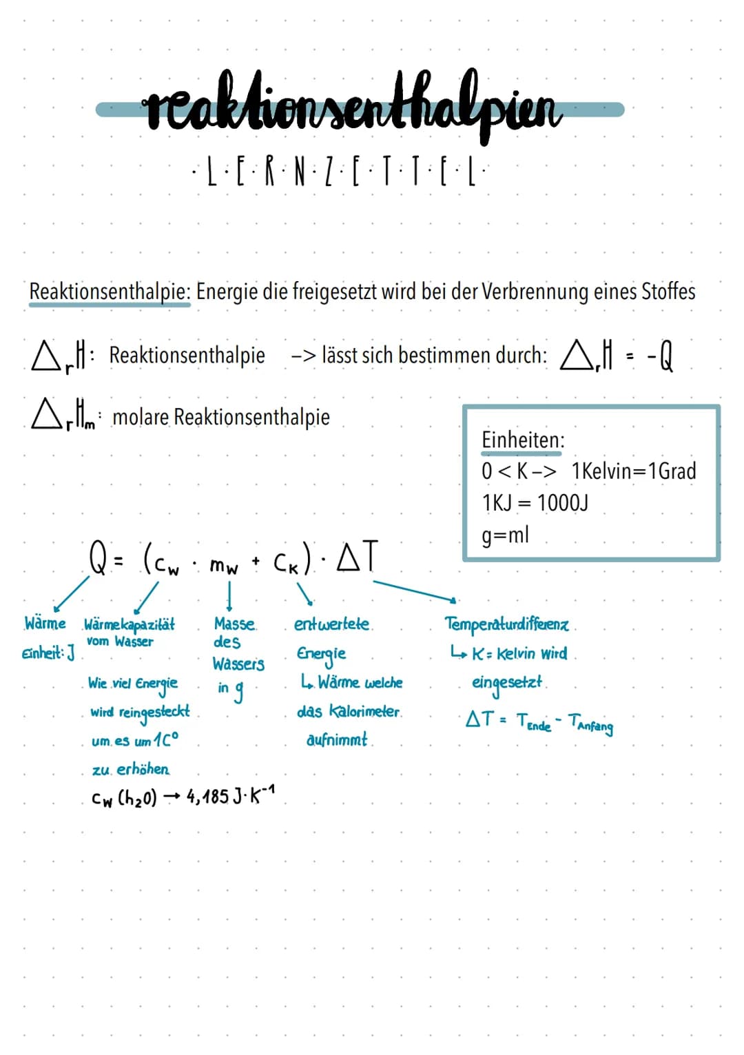reaktionsenthalpien
· L · E · R · N · Z · E ·T ·T·E ·L·
Reaktionsenthalpie: Energie die freigesetzt wird bei der Verbrennung eines Stoffes
A