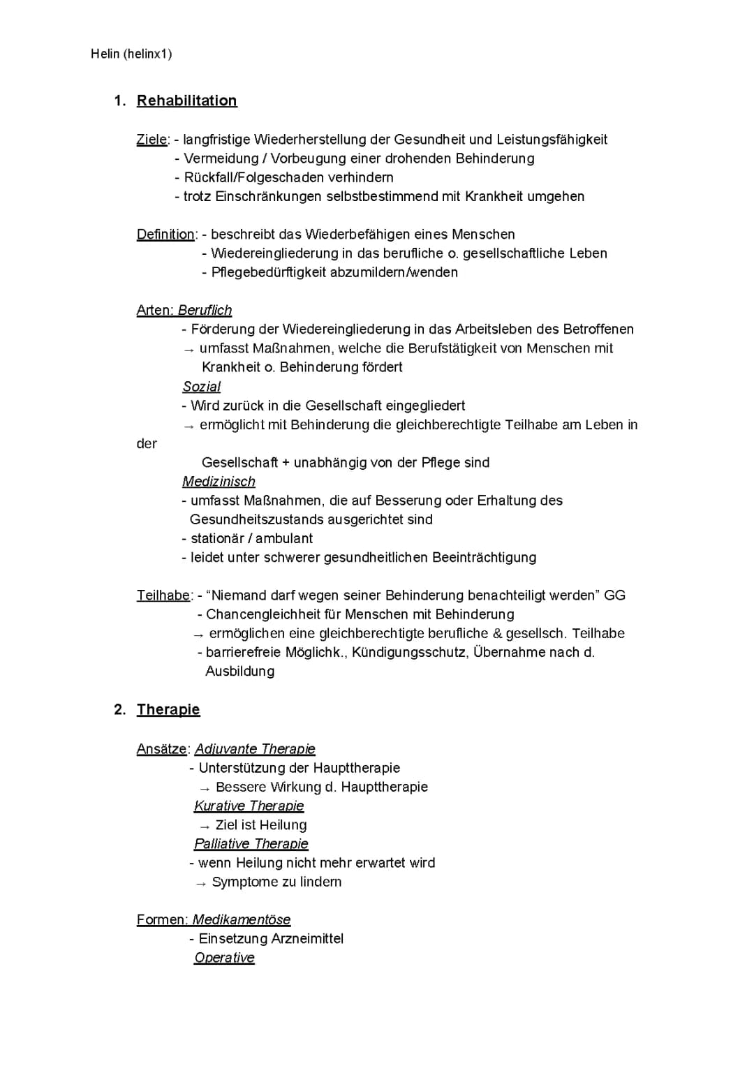 Lernzettel Berufliches Gymnasium Gesundheit - Theorie, Pflege und Therapie