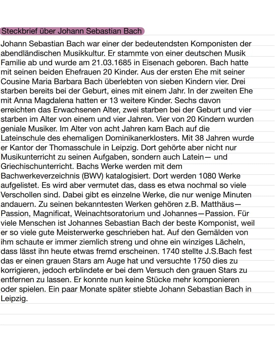 
<p>Johann Sebastian Bach war einer der bedeutendsten Komponisten der abendländischen Musikkultur. Er stammte aus einer deutschen Musikerfam