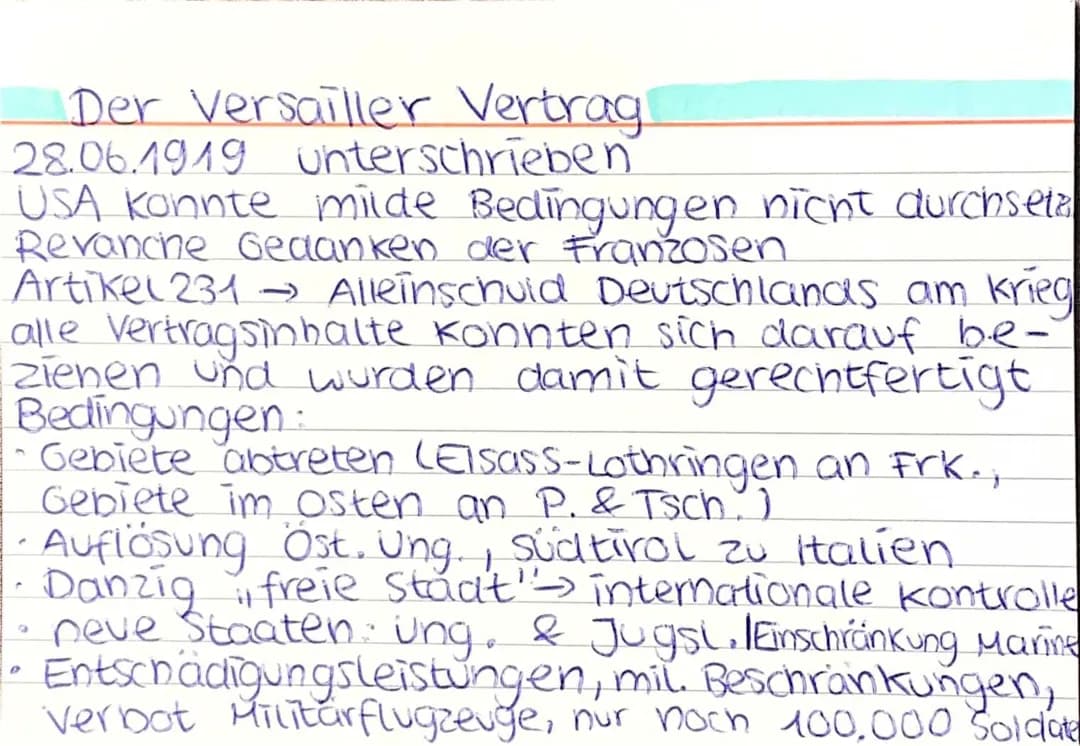 Der Versailler Vertrag - Lernkarte 