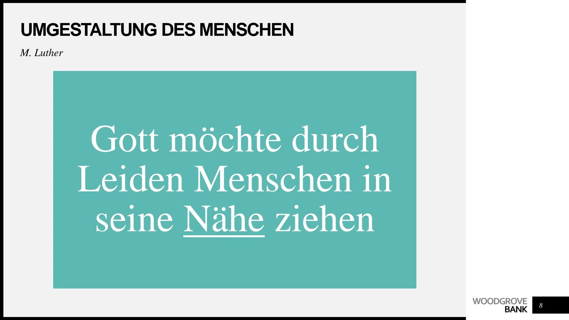 Artur Avetisian
THEODIZEE AGENDA
●
●
●
●
Umgestaltung des Menschen: spirituelles
Wachstum (Luther)
• Biblische Hinweise auf das Gottes Ziel
