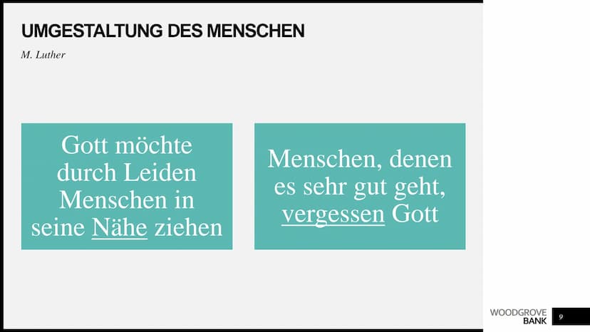 Artur Avetisian
THEODIZEE AGENDA
●
●
●
●
Umgestaltung des Menschen: spirituelles
Wachstum (Luther)
• Biblische Hinweise auf das Gottes Ziel
