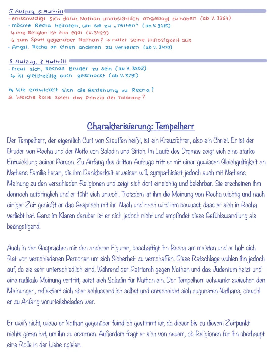 3. Aufzug, 2. Auftritt
( vermeidet die Begegnung mit Recha und Daja (ab V. 1602))
↳ weil sie vermeindliche Juden sind?
↳ist genervt oder übe