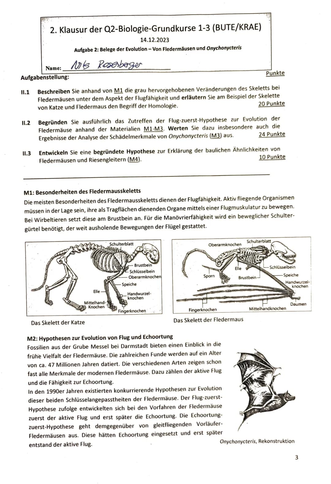 Name:
2. Klausur der Q2-Biologie-Grundkurse 1-3 (BUTE/KRAE)
14.12.2023
Aufgabe 1: Belege für die Evolution - Das Insulinmolekül im Laufe der