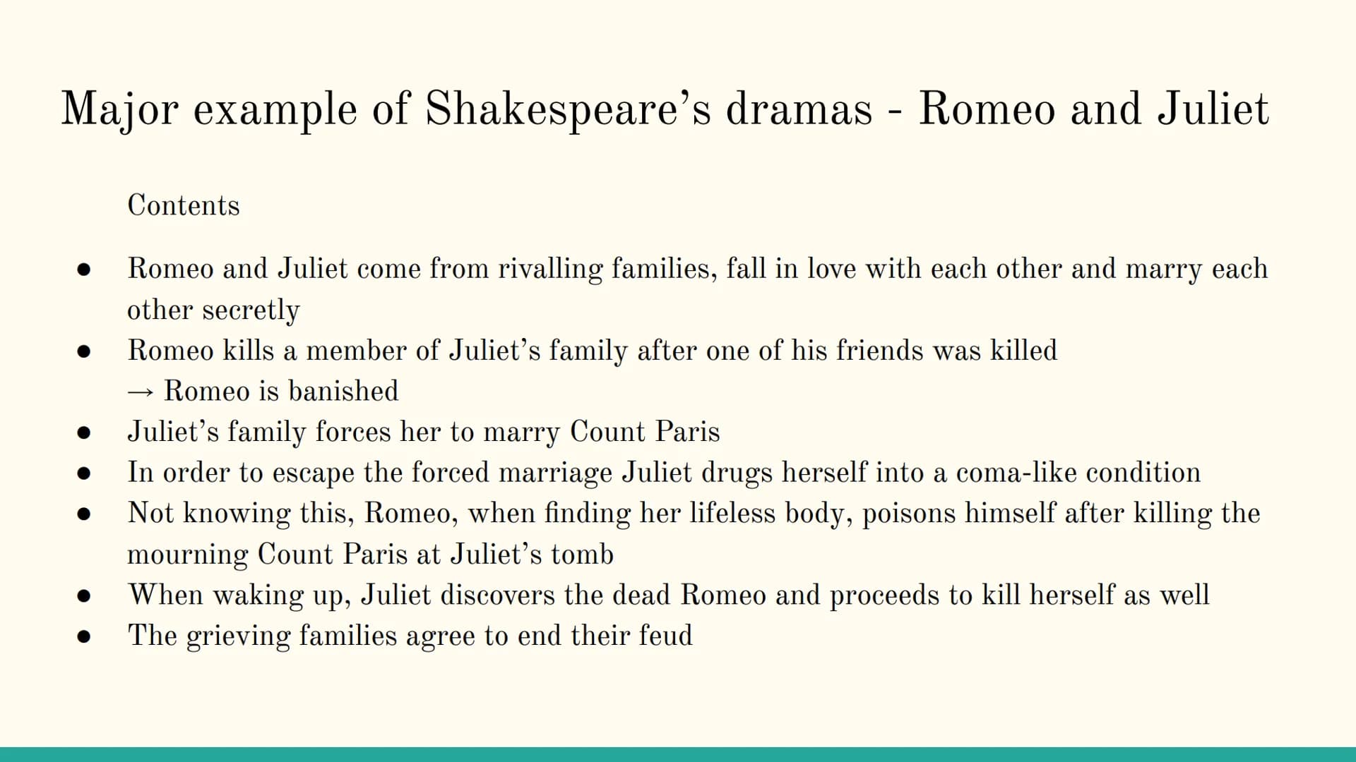 Shakespeare Contents
Shakespeare's life
Renaissance and Elizabethan Age
Theatre in the Elizabethan Age
Shakespeare's work
An example of Shak