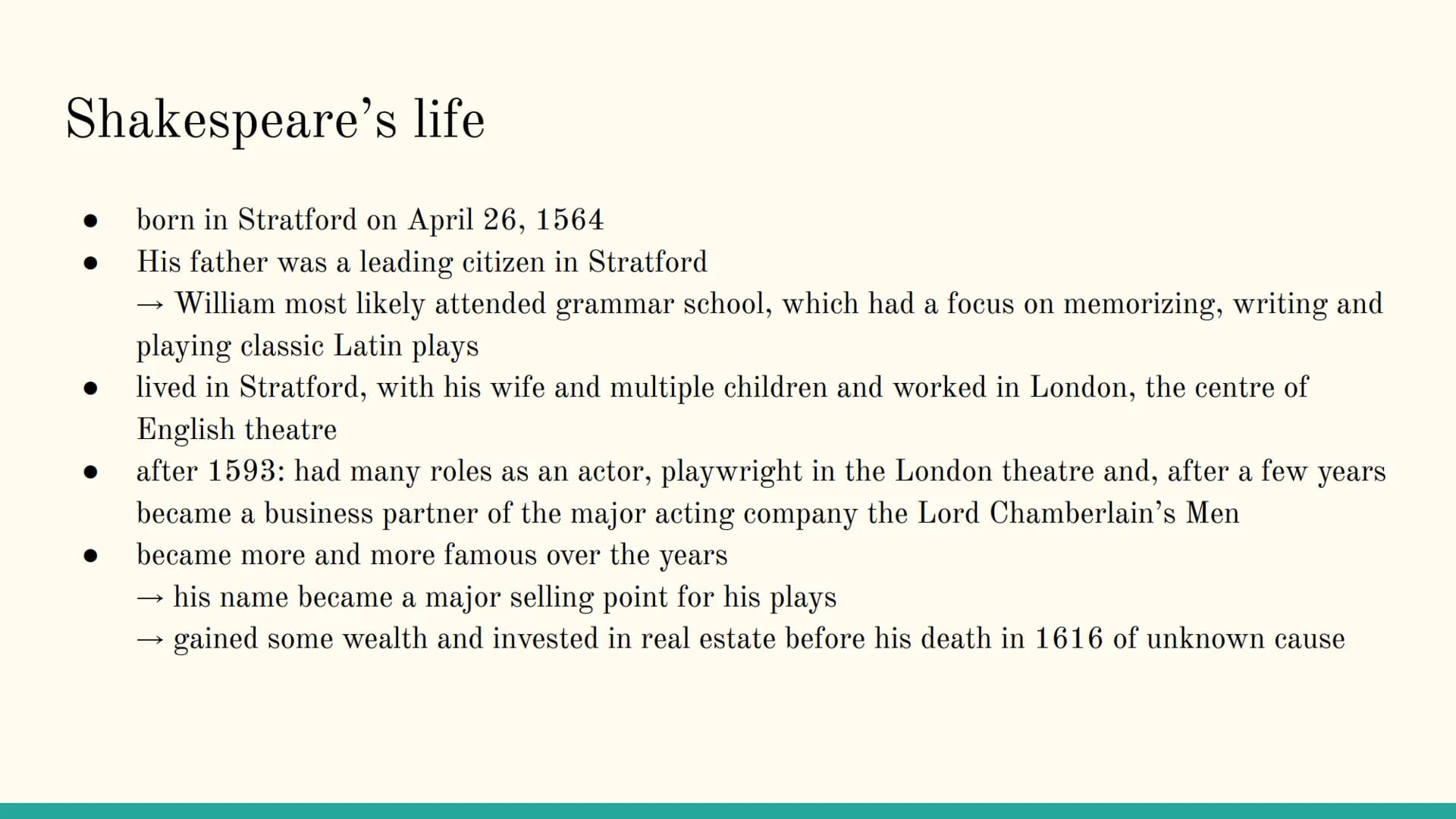 Shakespeare Contents
Shakespeare's life
Renaissance and Elizabethan Age
Theatre in the Elizabethan Age
Shakespeare's work
An example of Shak