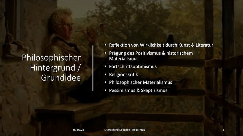 Der Realismus
[rea'lismus]
3  Gliederung
03.02.23
• Zeitliche Eingrenzung & Herleitung des Namens
●
Sozio-historischer Hintergrund
• Philoso