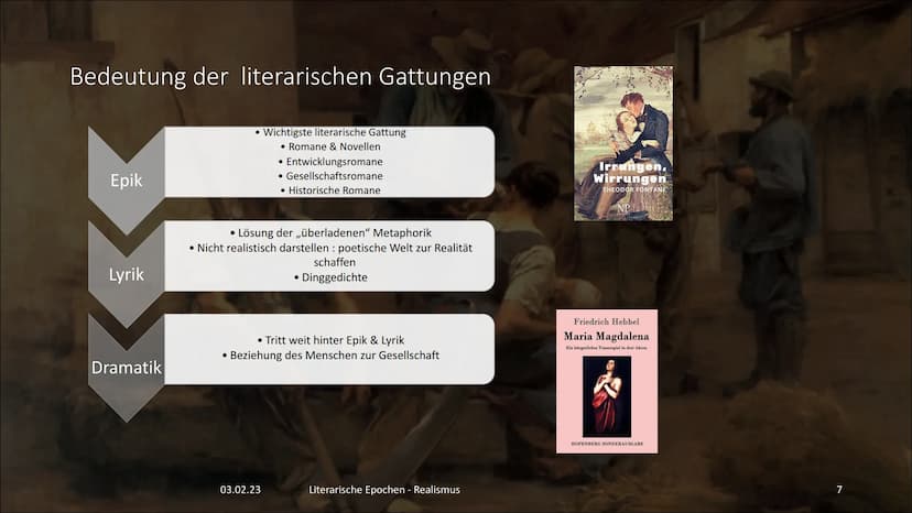 Der Realismus
[rea'lismus]
3  Gliederung
03.02.23
• Zeitliche Eingrenzung & Herleitung des Namens
●
Sozio-historischer Hintergrund
• Philoso