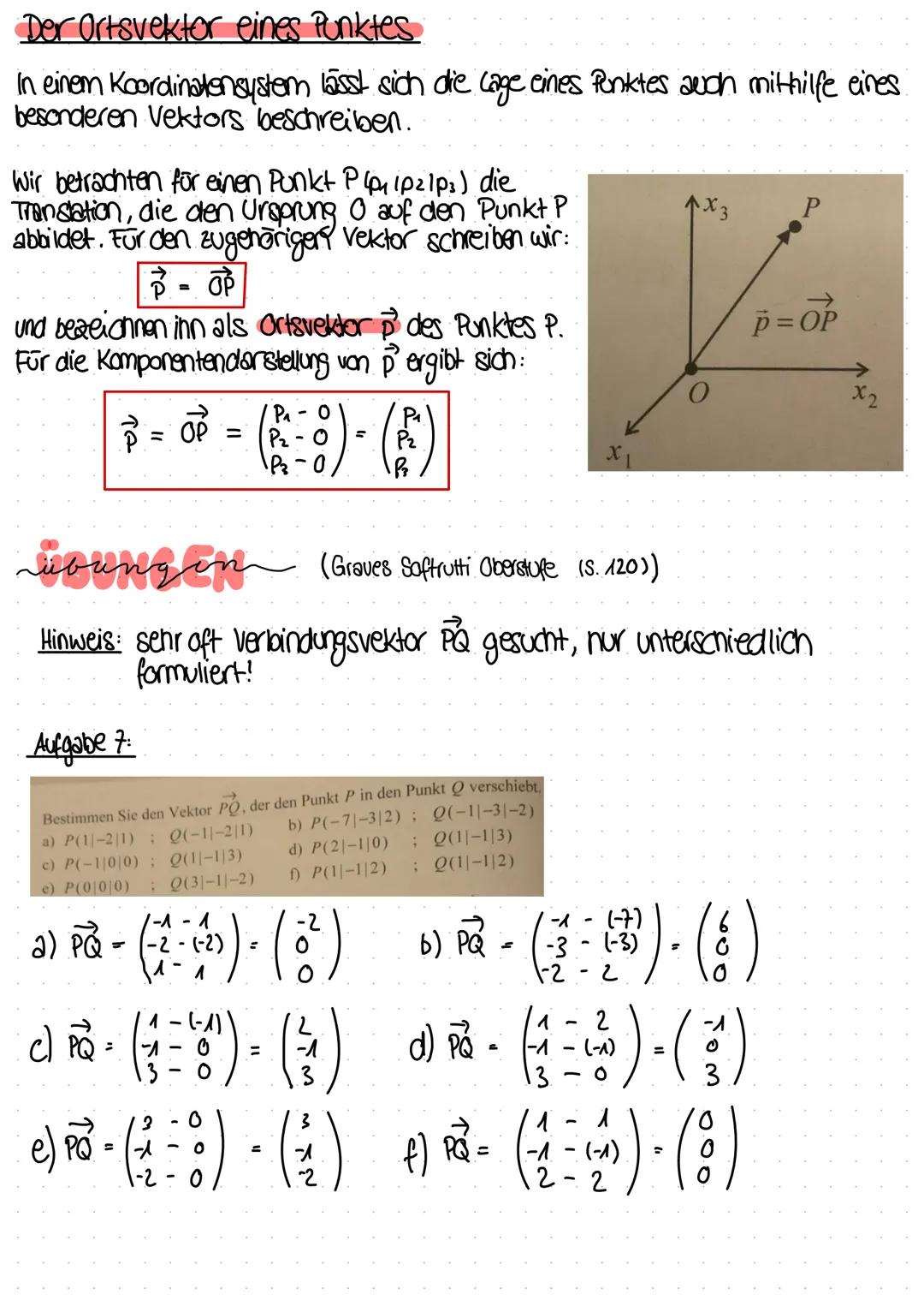 besondere Vektoren
VERFORER
Verbindungsvektor zweier Punkte
Sind P (P₁ P₂ P3) und Q (9₁ 192 193) zwei Punkte des Raumes, so gilt för
den Ver
