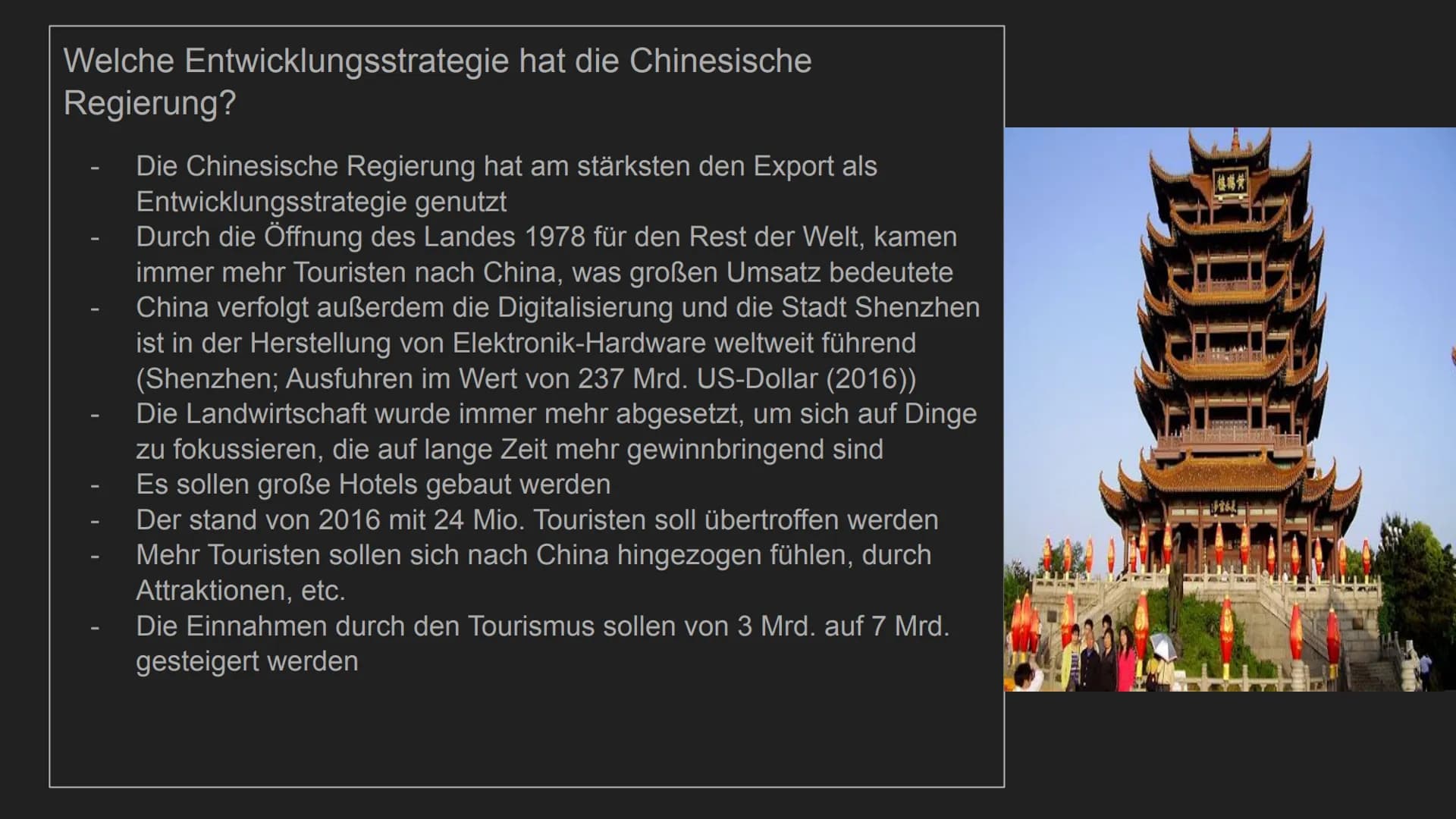 Entwicklungsstrategien von
China
von Henry und Tjaard
TH
10
***** Aspekt 1 (Fokus): Welche
chinesische Regierung verfolgt und welchen
Entwic
