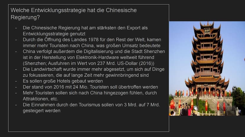 Entwicklungsstrategien von
China
von Henry und Tjaard
TH
10
***** Aspekt 1 (Fokus): Welche
chinesische Regierung verfolgt und welchen
Entwic