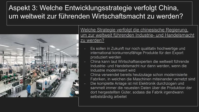 Entwicklungsstrategien von
China
von Henry und Tjaard
TH
10
***** Aspekt 1 (Fokus): Welche
chinesische Regierung verfolgt und welchen
Entwic