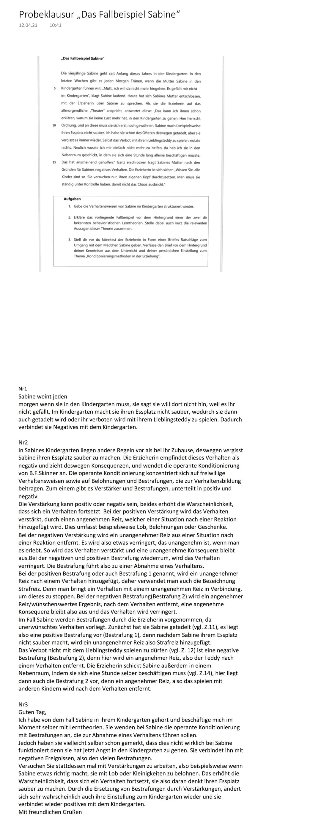 
<p>Die vierjährige Sabine weint jeden Morgen, wenn sie in den Kindergarten muss, und sagt, dass es ihr dort nicht gefällt. Außerdem macht s
