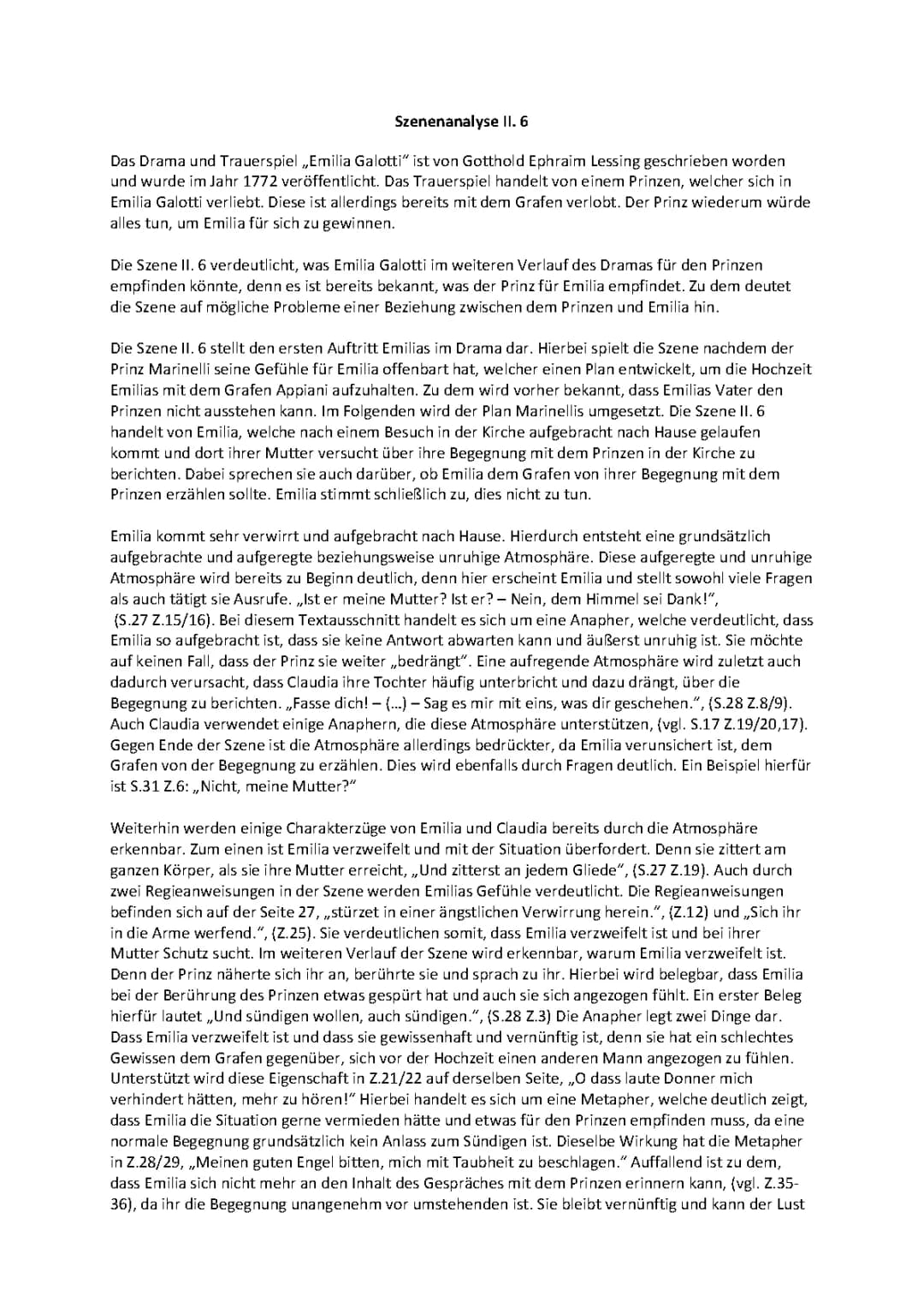 Emilia Galotti 2. Aufzug: Szenenanalyse und Zusammenfassung