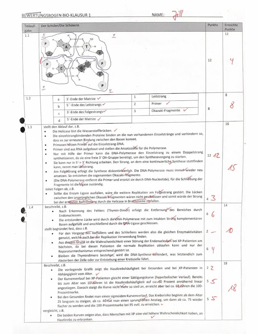 LK QT
1.1
1.2
Jill
Aufgabe 1: DNA und Hautkrebs durch UV Strahlen (68 Punkte)
1.3
1.4
1.5
2.1
2.2
- Gesamtschule
2.3
07.12.2021
2.4
2. BIOLO