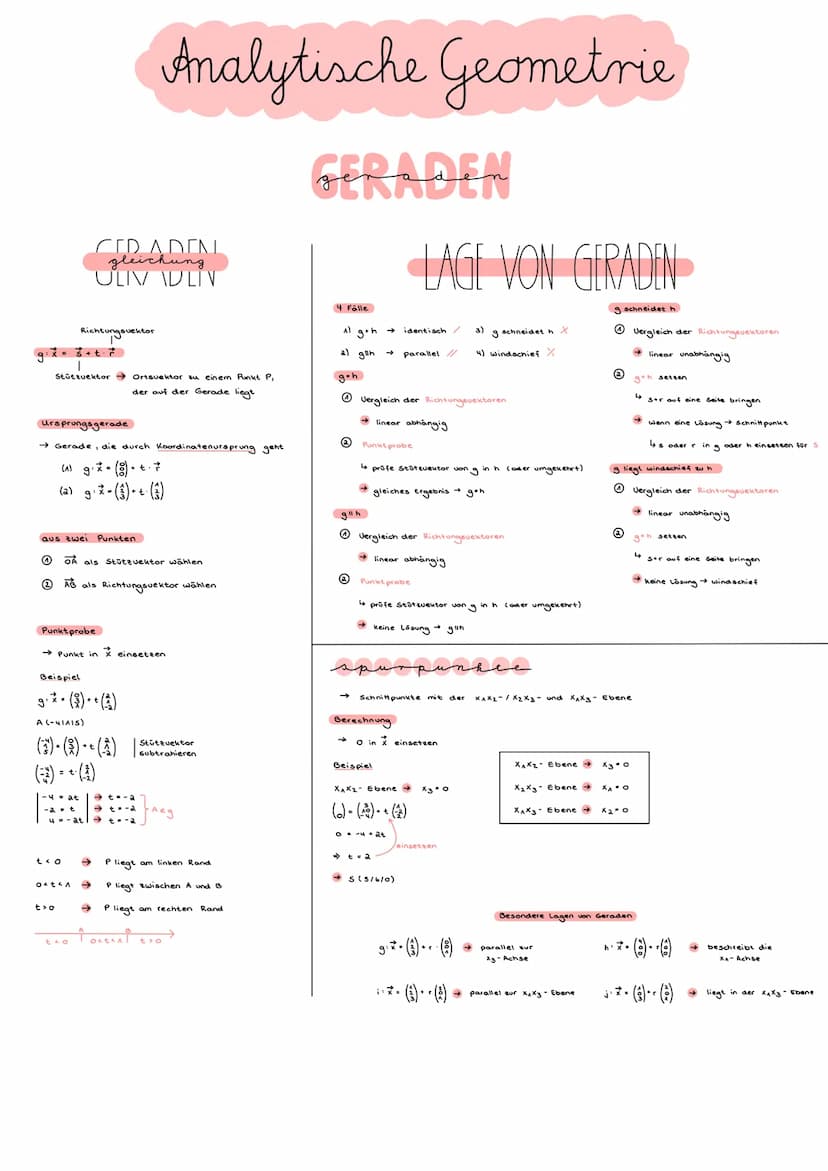 Analytische Geometrie
Richtung zwischen
AB (B-A) ✓
* -(::))
Beispiel
A (9/5/8)
B (x/y/2)
Gegenvektor BA → Vorzeichen umdrehen
Ortsuektoren
→