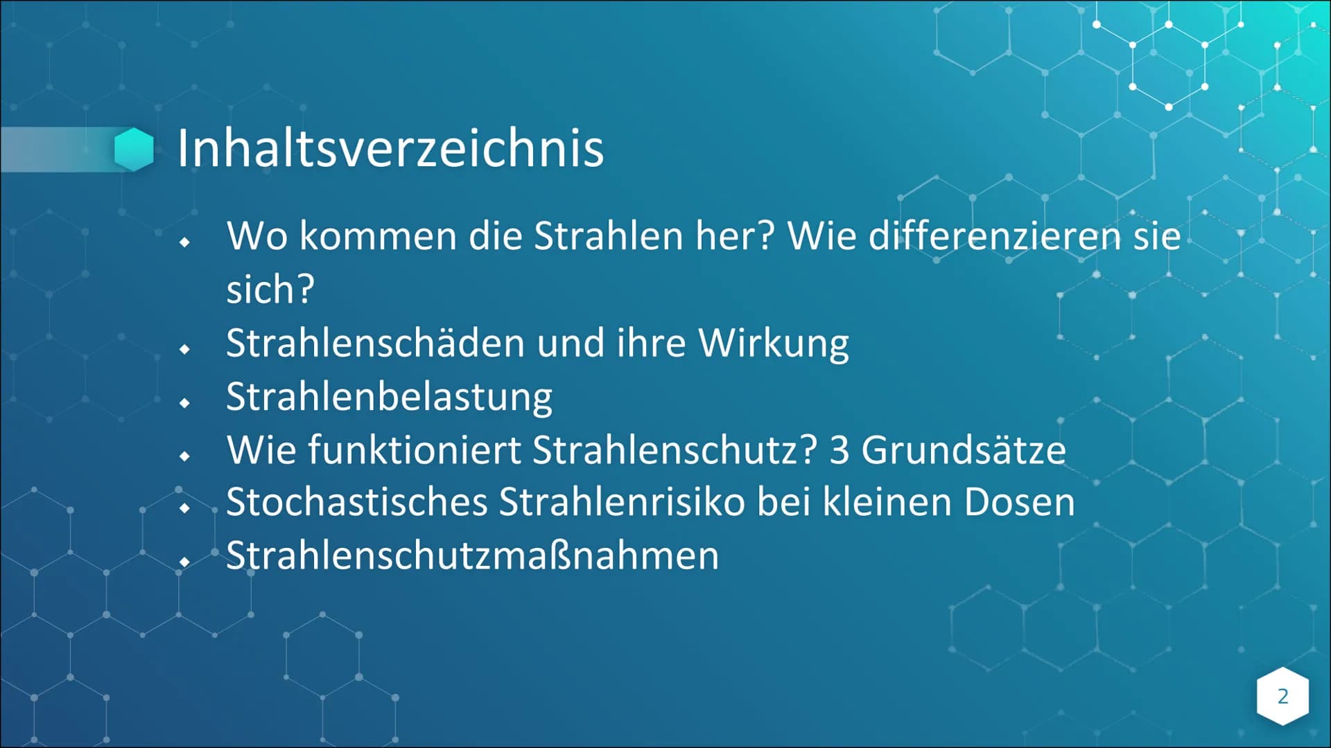 Strahlenschäden &
Strahlenschutz Inhaltsverzeichnis
Wo kommen die Strahlen her? Wie differenzieren sie
sich?
Strahlenschäden und ihre Wirkun