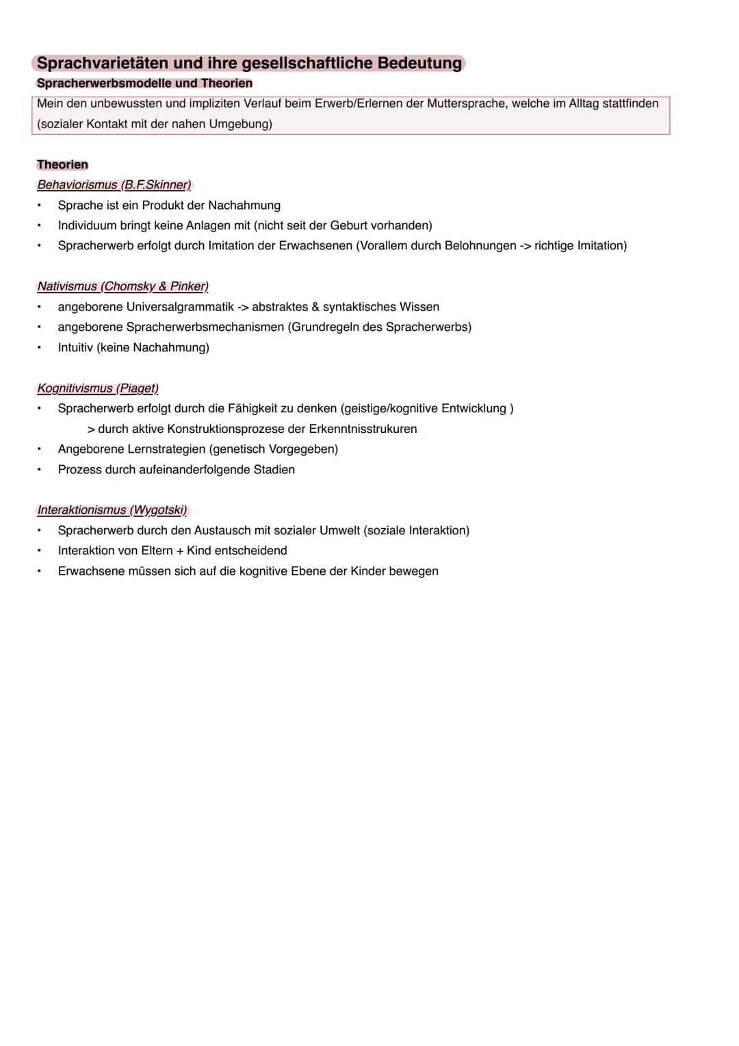 Sprachvarietäten und ihre gesellschaftliche Bedeutung
Spracherwerbsmodelle
und Theorien
Mein den unbewussten und impliziten Verlauf beim Erw