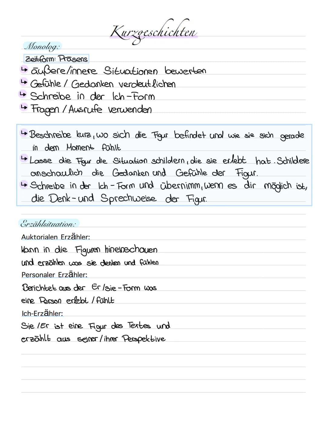 Merkmale:
offener Beginn/Ende
wenige Figuren
↳ manchmal ein Wendepunkt
4
Alltagssprache
Alltagssituationen
Kurzgeschichten
↳ normale Mensche