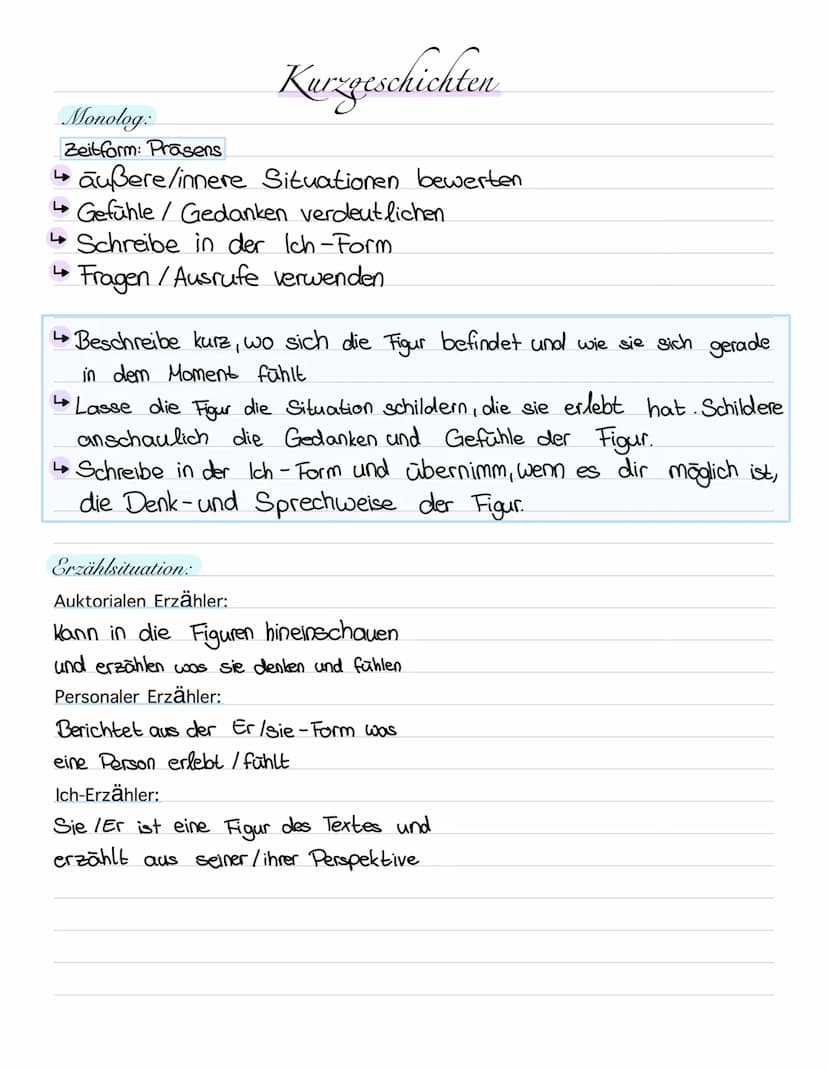 Merkmale:
offener Beginn/Ende
wenige Figuren
↳ manchmal ein Wendepunkt
4
Alltagssprache
Alltagssituationen
Kurzgeschichten
↳ normale Mensche