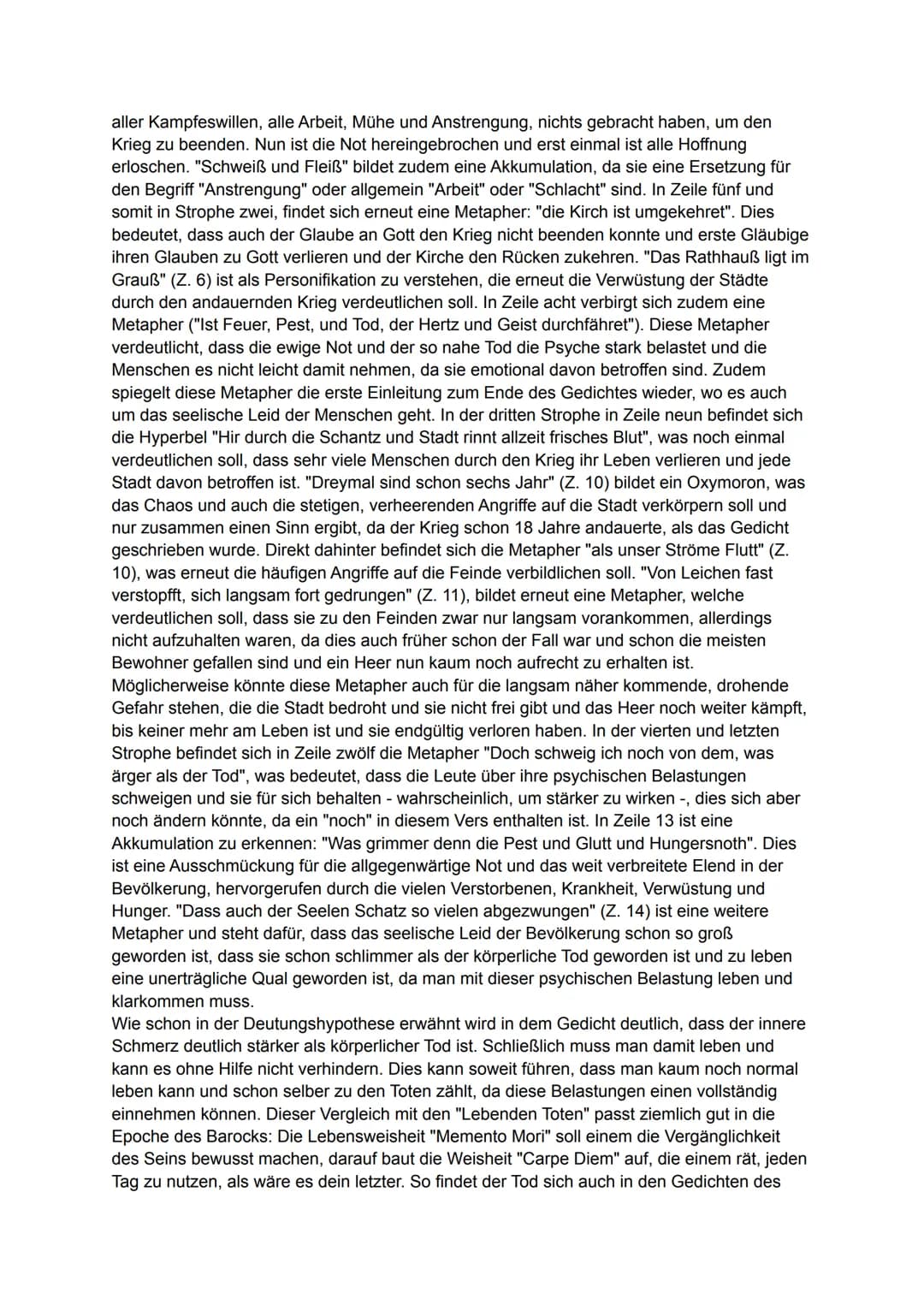 Interpretation "Tränen des Vaterlandes" von Andreas Gryphius
In dem Gedicht "Tränen des Vaterlandes" von Andreas Gryphius (1616 - 1664) aus 