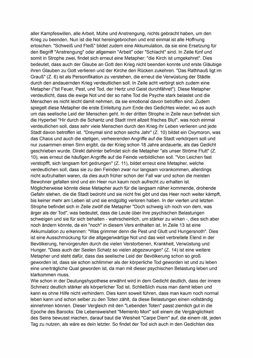 Interpretation "Tränen des Vaterlandes" von Andreas Gryphius
In dem Gedicht "Tränen des Vaterlandes" von Andreas Gryphius (1616 - 1664) aus 