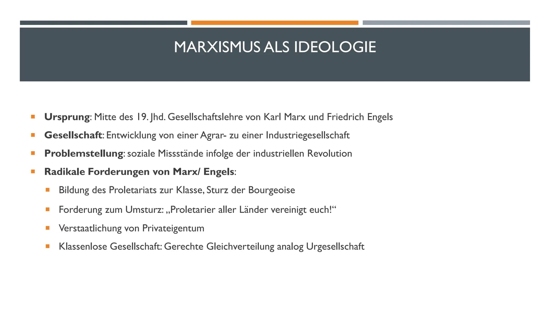 MARXISMUS
TRÜGT DER SCHEIN EINER
KLASSENLOSEN GESELLSCHAFT? INHALT
■ Marxismus als Ideologie
■
■
Gesellschaft im Wandel der Zeit
Gesellschaf