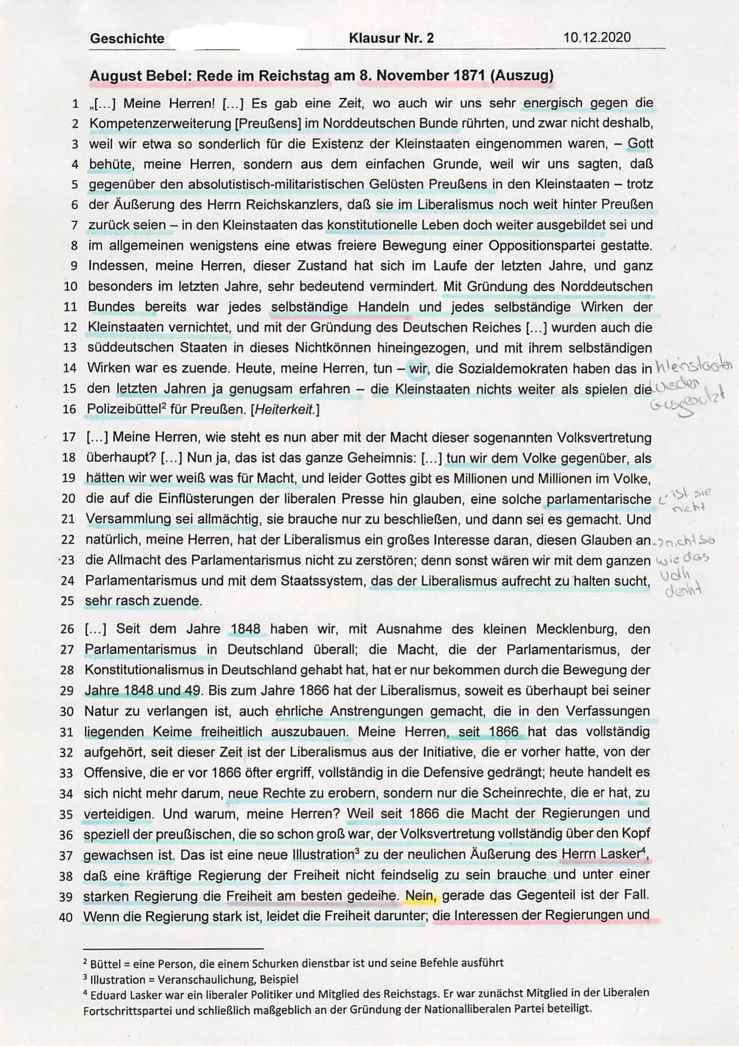 UN
Geschichte
Klausur Nr. 2
zum Inhaltsfeld 6 des Kernlehrplans:
10.12.2020
Nationalismus, Nationalstaat und deutsche Identität
im 19. Jahrh