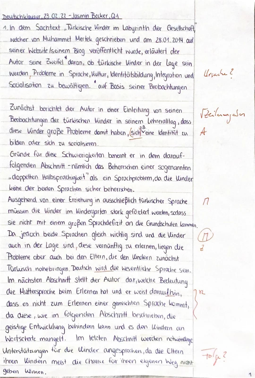 Q1/2 (D1, FU)
Bearbeitungszeit:
Aufgabenart IA:
Textgrundlage:
3. Klausur, Thema: Reflexion über Sprache - Mehrsprachigkeit
Analyse eines Sa