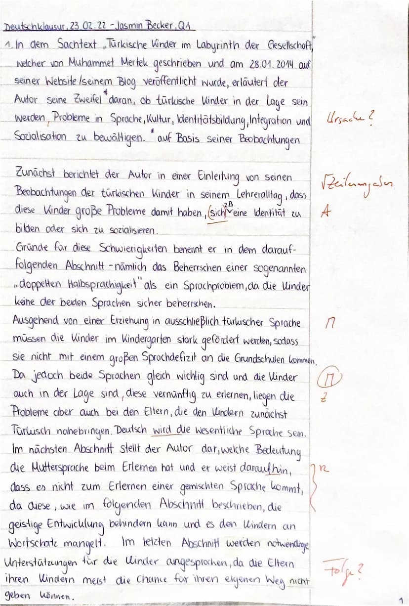 Q1/2 (D1, FU)
Bearbeitungszeit:
Aufgabenart IA:
Textgrundlage:
3. Klausur, Thema: Reflexion über Sprache - Mehrsprachigkeit
Analyse eines Sa