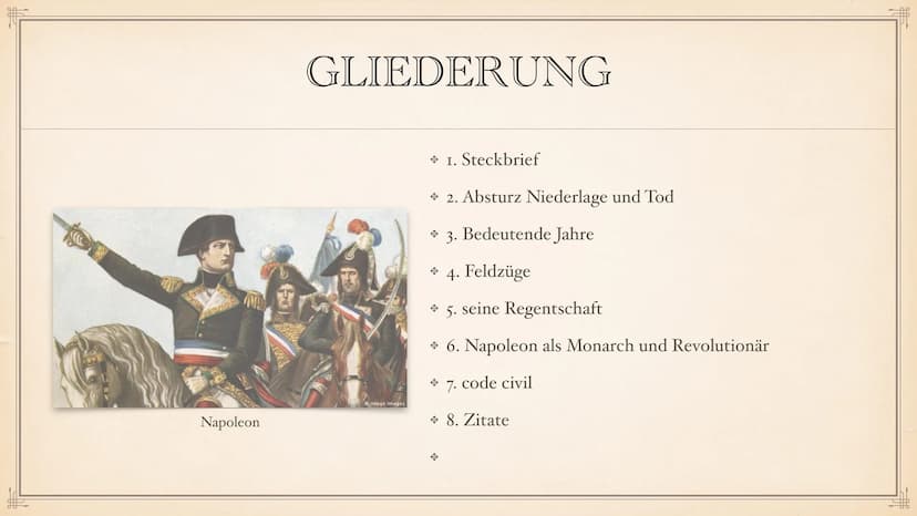 NAPOLEON BONAPARTE #F
Napoleon
GLIEDERUNG
imago images
1. Steckbrief
> 2. Absturz Niederlage und Tod
* 3. Bedeutende Jahre
* 4. Feldzüge
5. 